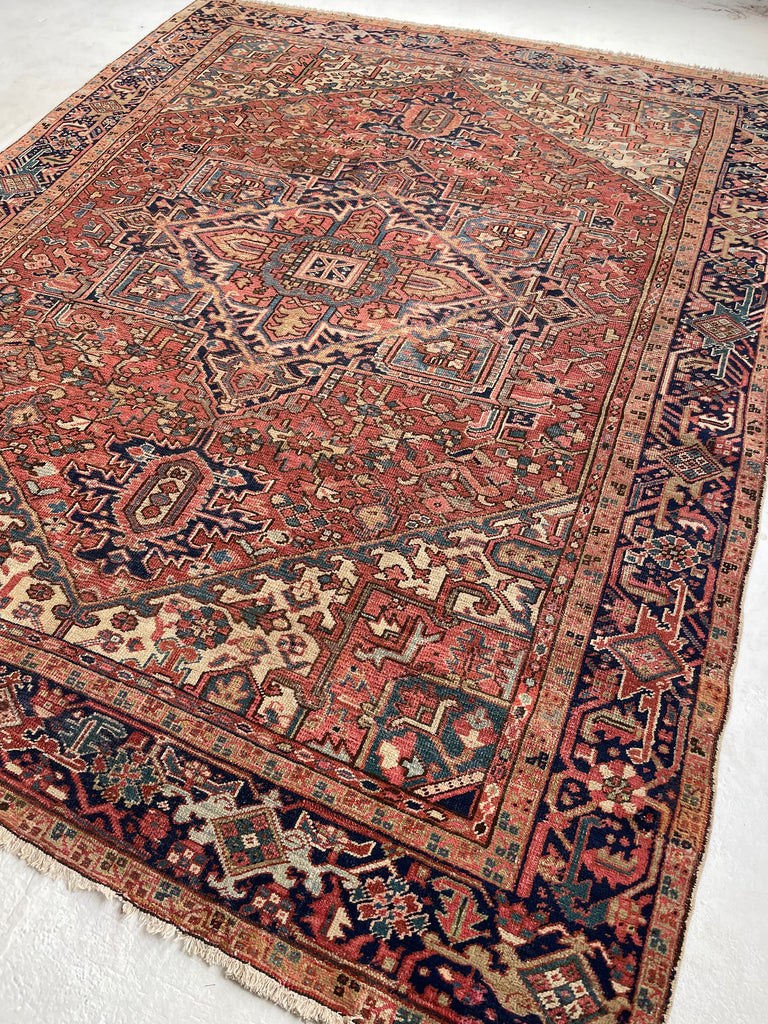SOLD | AIRY DREAM Antique Heriz Rug | Terracotta, Green, Water Blue, Beige | 8.9 x 11