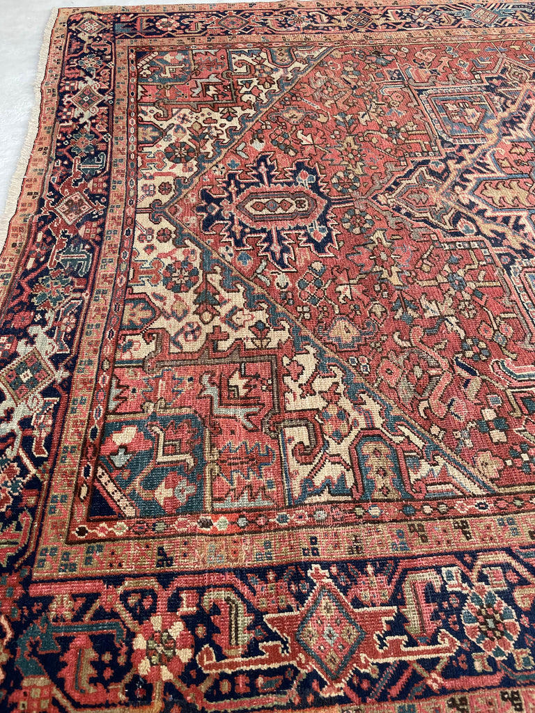 SOLD | AIRY DREAM Antique Heriz Rug | Terracotta, Green, Water Blue, Beige | 8.9 x 11