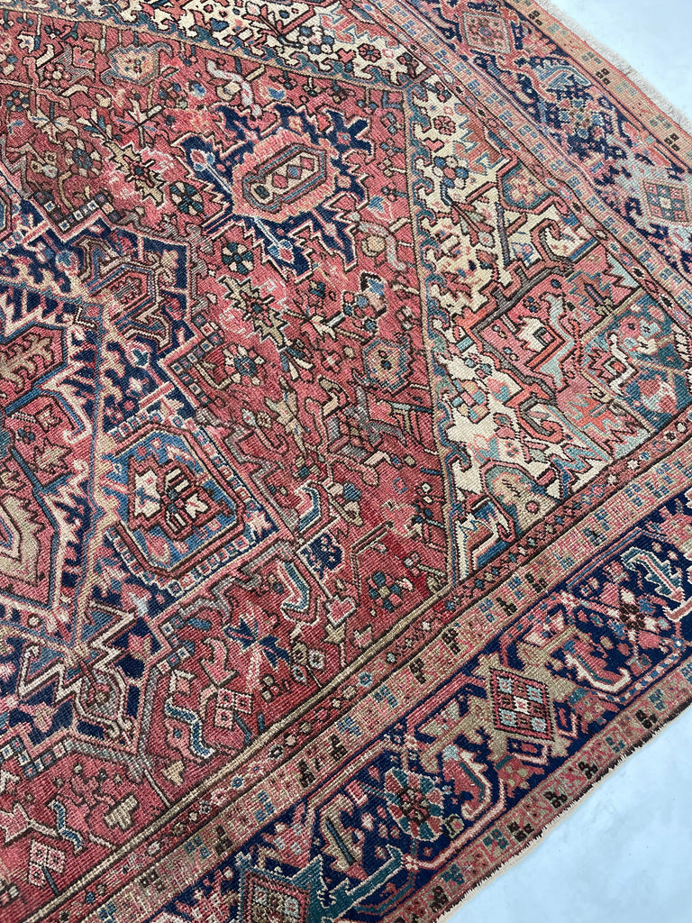 SOLD | AIRY DREAM Antique Heriz Rug | Terracotta, Green, Water Blue, Beige | 8.9 x 11