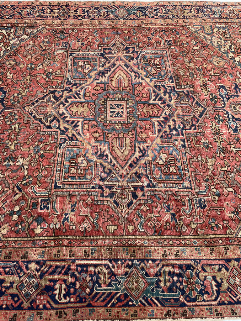 SOLD | AIRY DREAM Antique Heriz Rug | Terracotta, Green, Water Blue, Beige | 8.9 x 11