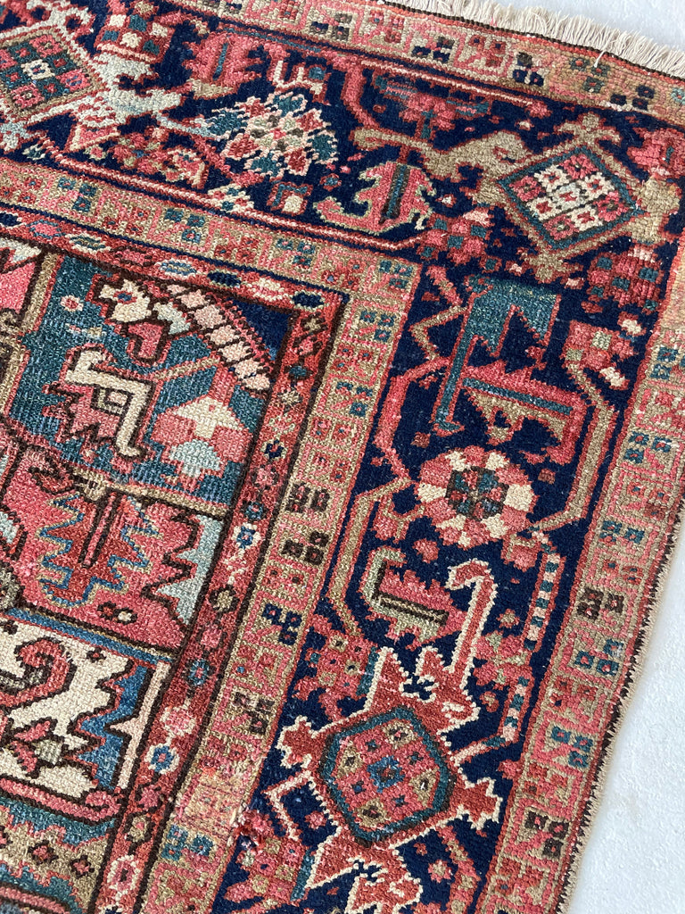 SOLD | AIRY DREAM Antique Heriz Rug | Terracotta, Green, Water Blue, Beige | 8.9 x 11