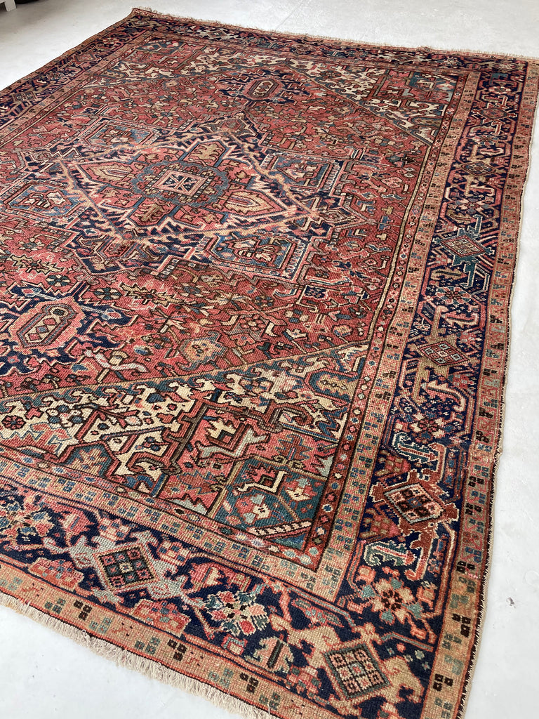 SOLD | AIRY DREAM Antique Heriz Rug | Terracotta, Green, Water Blue, Beige | 8.9 x 11