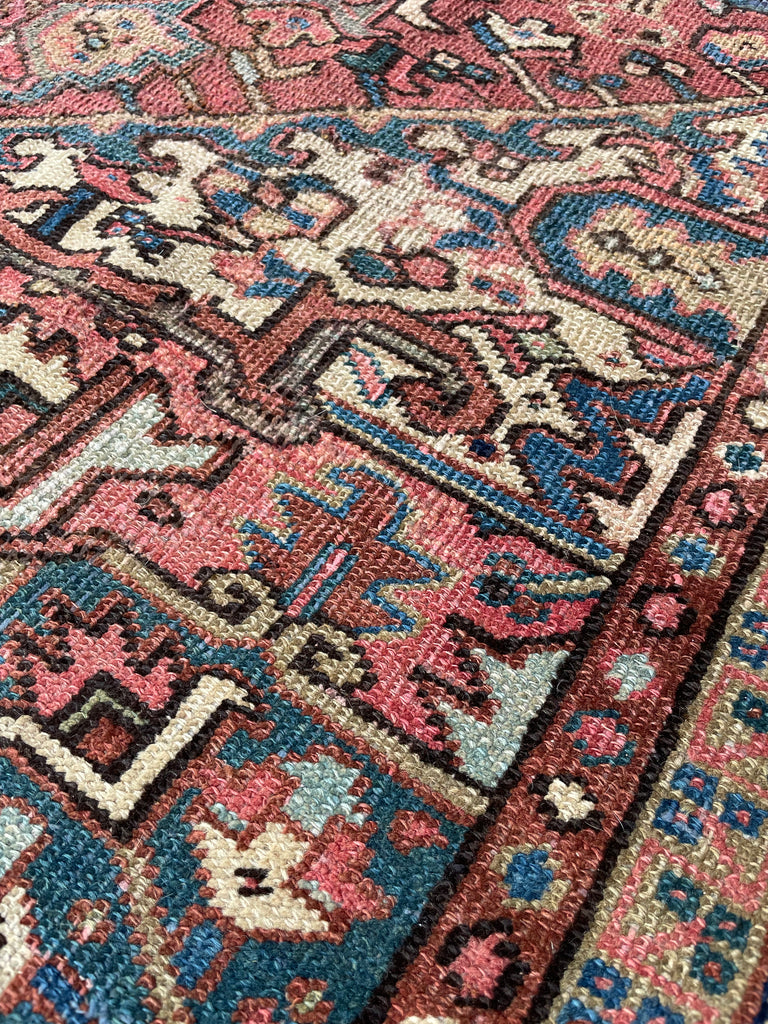 SOLD | AIRY DREAM Antique Heriz Rug | Terracotta, Green, Water Blue, Beige | 8.9 x 11