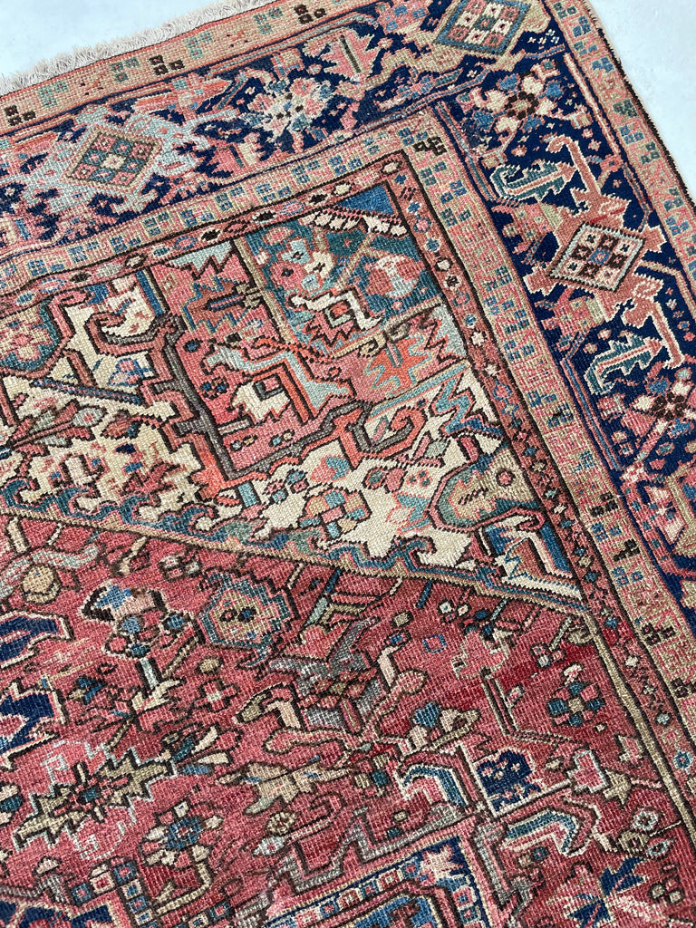 SOLD | AIRY DREAM Antique Heriz Rug | Terracotta, Green, Water Blue, Beige | 8.9 x 11
