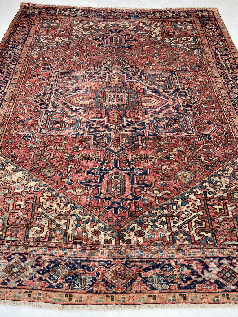 SOLD | AIRY DREAM Antique Heriz Rug | Terracotta, Green, Water Blue, Beige | 8.9 x 11