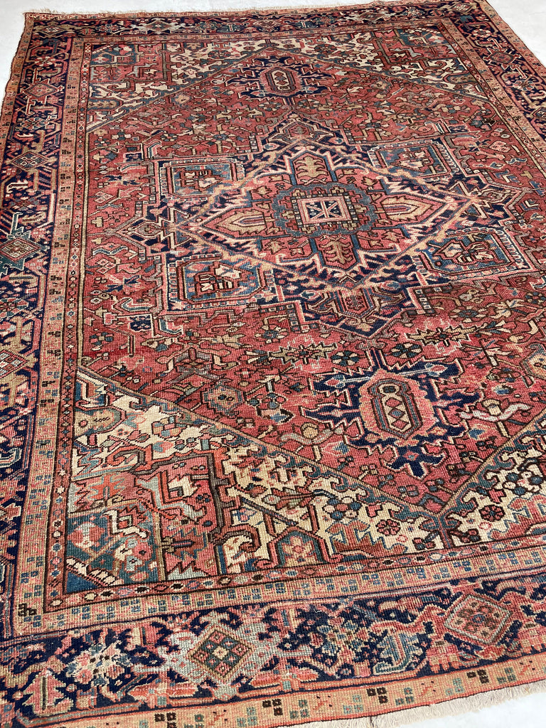SOLD | AIRY DREAM Antique Heriz Rug | Terracotta, Green, Water Blue, Beige | 8.9 x 11