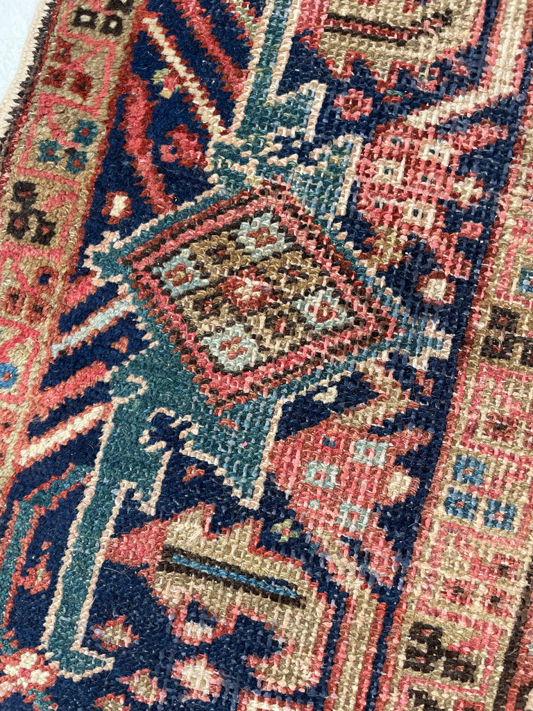 SOLD | AIRY DREAM Antique Heriz Rug | Terracotta, Green, Water Blue, Beige | 8.9 x 11