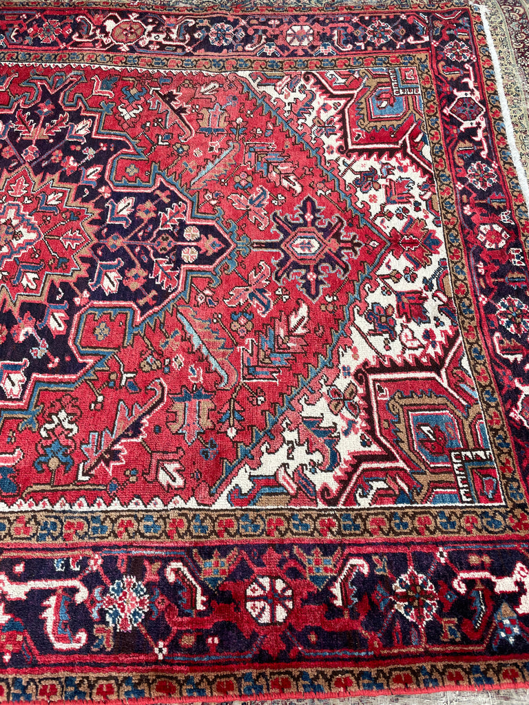 SOLD | UNIQUE SIZE Lovely Vintage with Blues, Strawberry, Teal and even Purples | 7.4 x 9.9