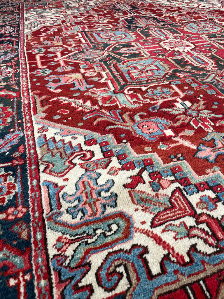 RARE-SIZED Antique Heriz Rug | Strawberry-Cherry, Clay, Indigo, Greens | 6.4 x 9