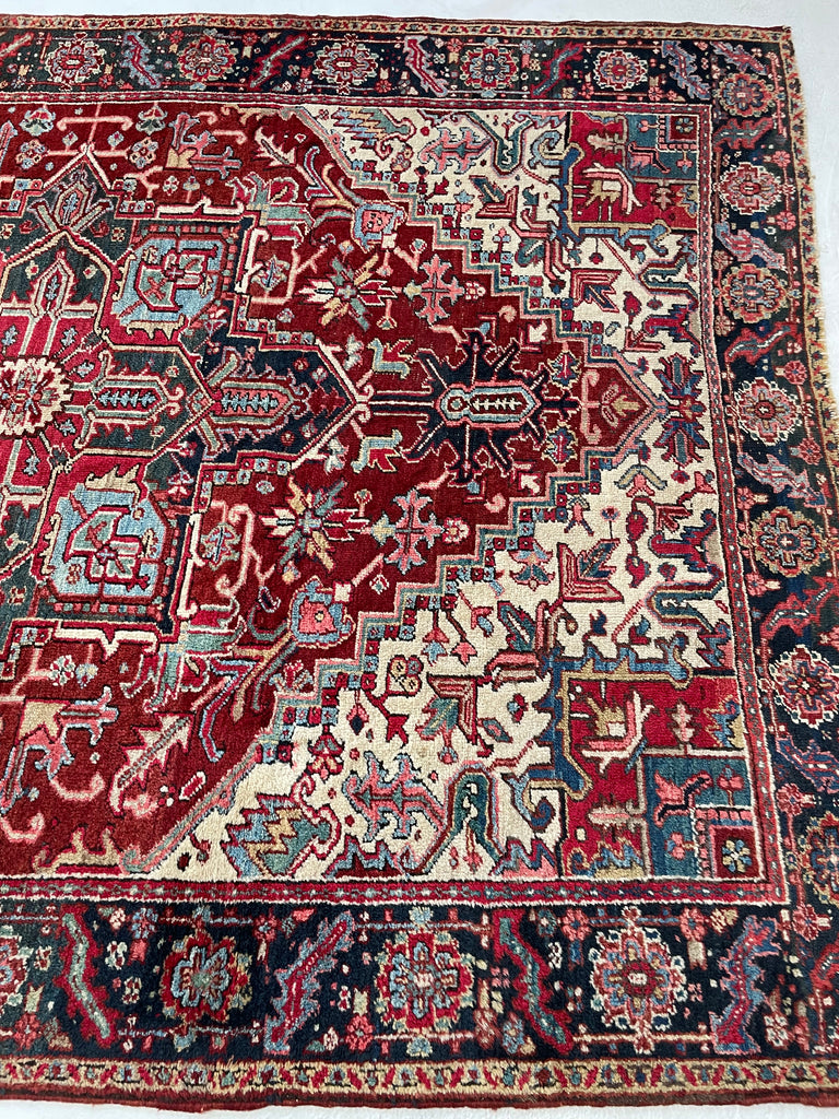 RARE-SIZED Antique Heriz Rug | Strawberry-Cherry, Clay, Indigo, Greens | 6.4 x 9