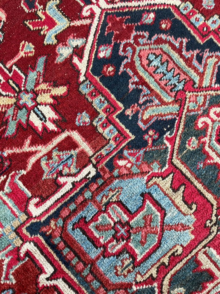 RARE-SIZED Antique Heriz Rug | Strawberry-Cherry, Clay, Indigo, Greens | 6.4 x 9