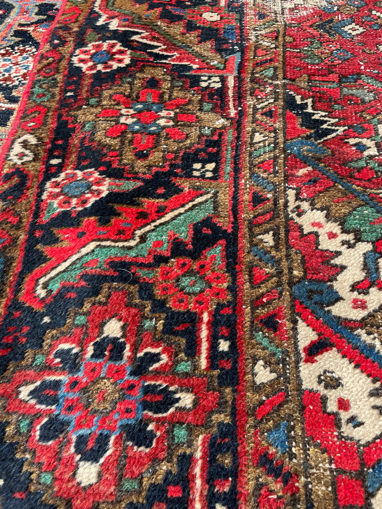 SOLD | GORGEOUS & MOODY | Worn Vintage Rug w/ Army, Olive, & Sage Greens, Peacock Blues, etc  | 8 x 11