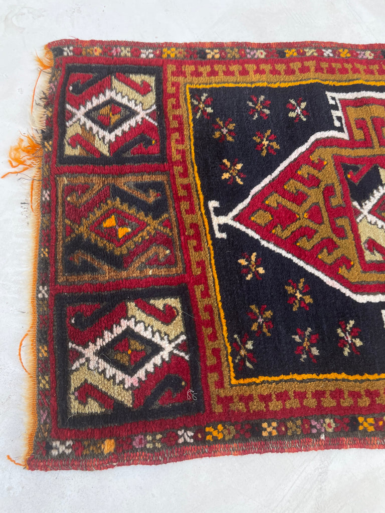 SOLD | Funky Vintage Turkish with Rich Reds, Indigo, Chestnut & even Tangerine | 1.9 x 3.4