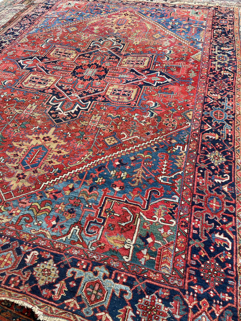 SOLD | JAW DROPPING Antique Rug with Ice to Denim Blue & Green/Teal Abrash - Stunning Crisp Design  | 8.3 x 11.5