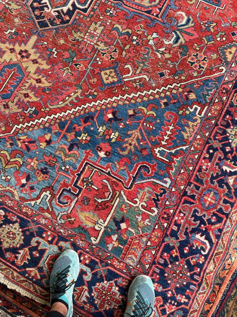 SOLD | JAW DROPPING Antique Rug with Ice to Denim Blue & Green/Teal Abrash - Stunning Crisp Design  | 8.3 x 11.5