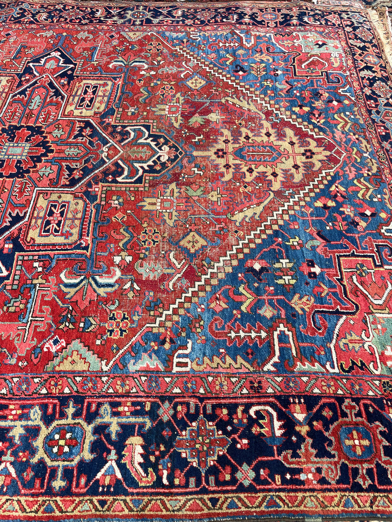 SOLD | JAW DROPPING Antique Rug with Ice to Denim Blue & Green/Teal Abrash - Stunning Crisp Design  | 8.3 x 11.5