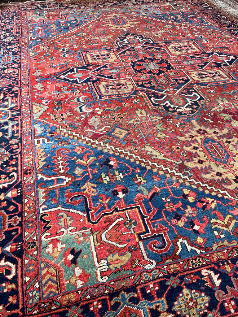 SOLD | JAW DROPPING Antique Rug with Ice to Denim Blue & Green/Teal Abrash - Stunning Crisp Design  | 8.3 x 11.5