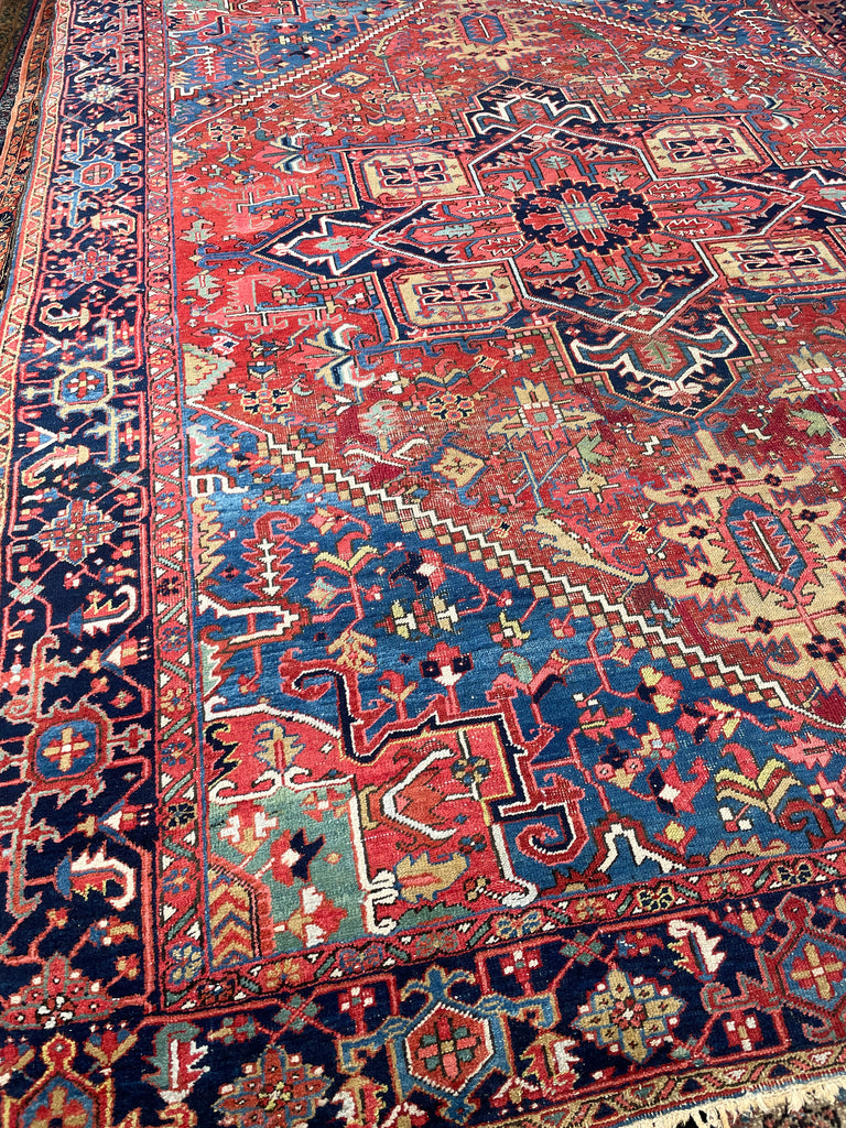 SOLD | JAW DROPPING Antique Rug with Ice to Denim Blue & Green/Teal Abrash - Stunning Crisp Design  | 8.3 x 11.5