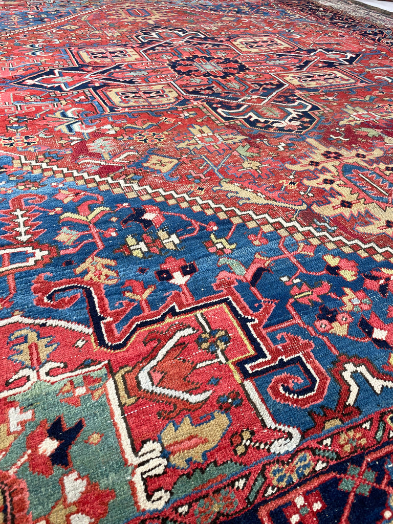 SOLD | JAW DROPPING Antique Rug with Ice to Denim Blue & Green/Teal Abrash - Stunning Crisp Design  | 8.3 x 11.5