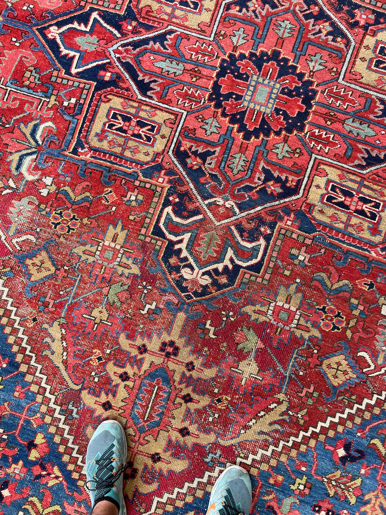 SOLD | JAW DROPPING Antique Rug with Ice to Denim Blue & Green/Teal Abrash - Stunning Crisp Design  | 8.3 x 11.5