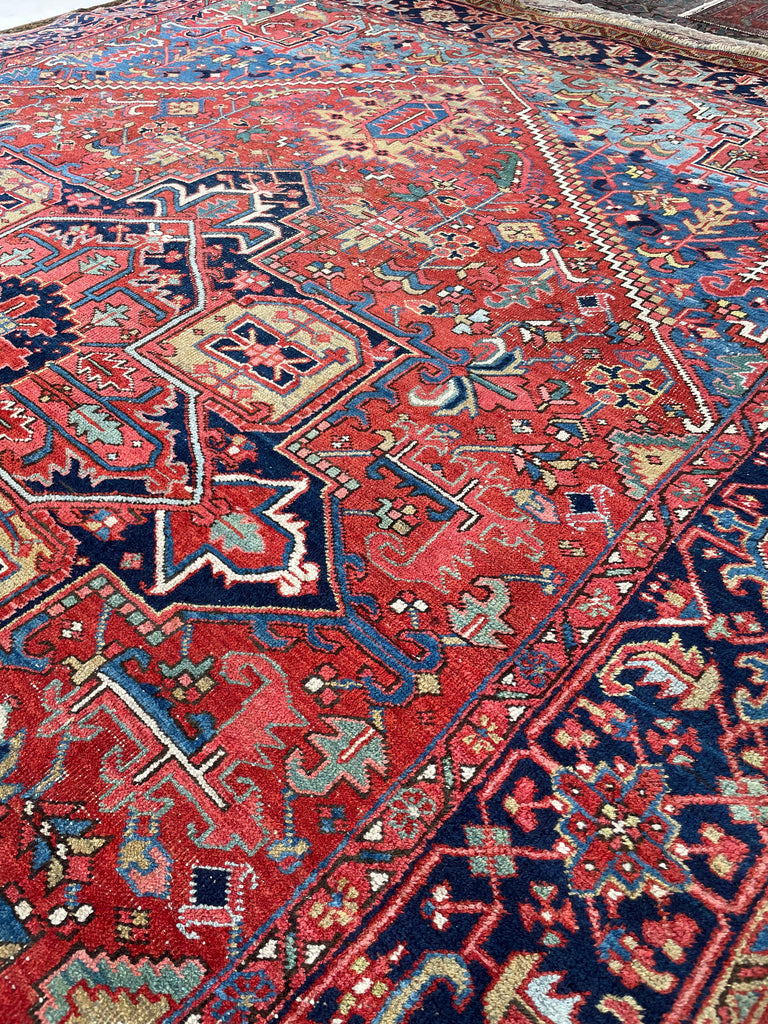 SOLD | JAW DROPPING Antique Rug with Ice to Denim Blue & Green/Teal Abrash - Stunning Crisp Design  | 8.3 x 11.5