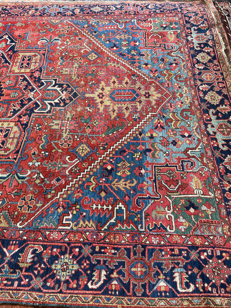 SOLD | JAW DROPPING Antique Rug with Ice to Denim Blue & Green/Teal Abrash - Stunning Crisp Design  | 8.3 x 11.5
