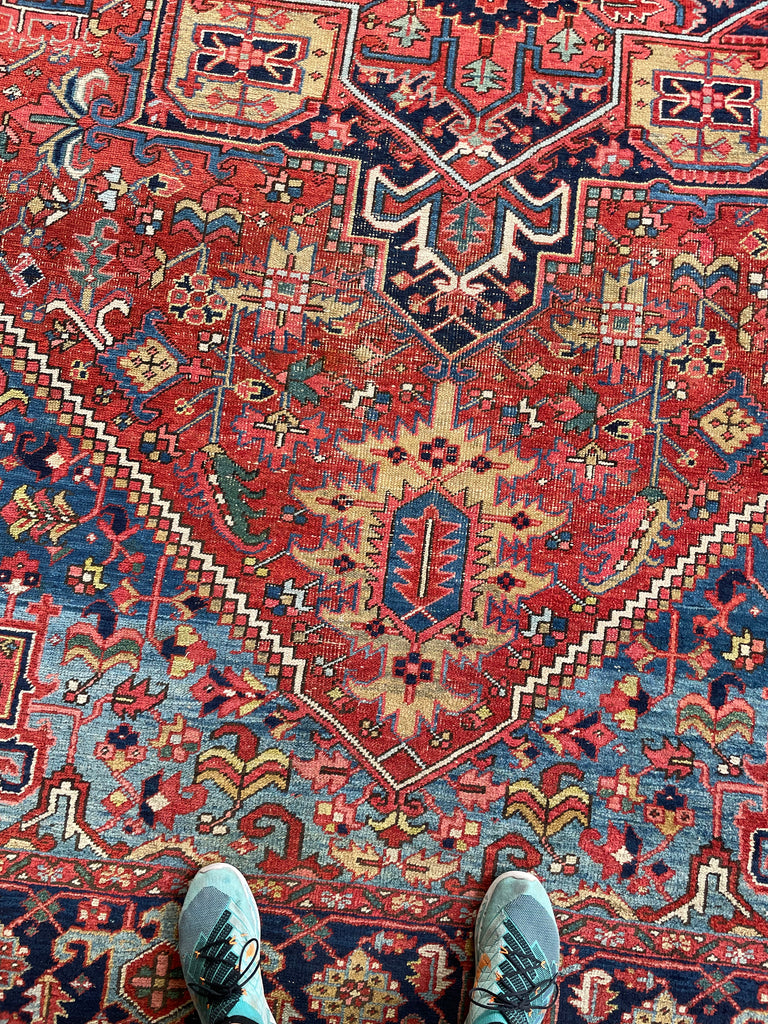 SOLD | JAW DROPPING Antique Rug with Ice to Denim Blue & Green/Teal Abrash - Stunning Crisp Design  | 8.3 x 11.5