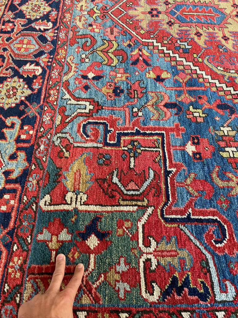 SOLD | JAW DROPPING Antique Rug with Ice to Denim Blue & Green/Teal Abrash - Stunning Crisp Design  | 8.3 x 11.5
