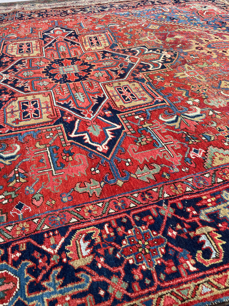 SOLD | JAW DROPPING Antique Rug with Ice to Denim Blue & Green/Teal Abrash - Stunning Crisp Design  | 8.3 x 11.5
