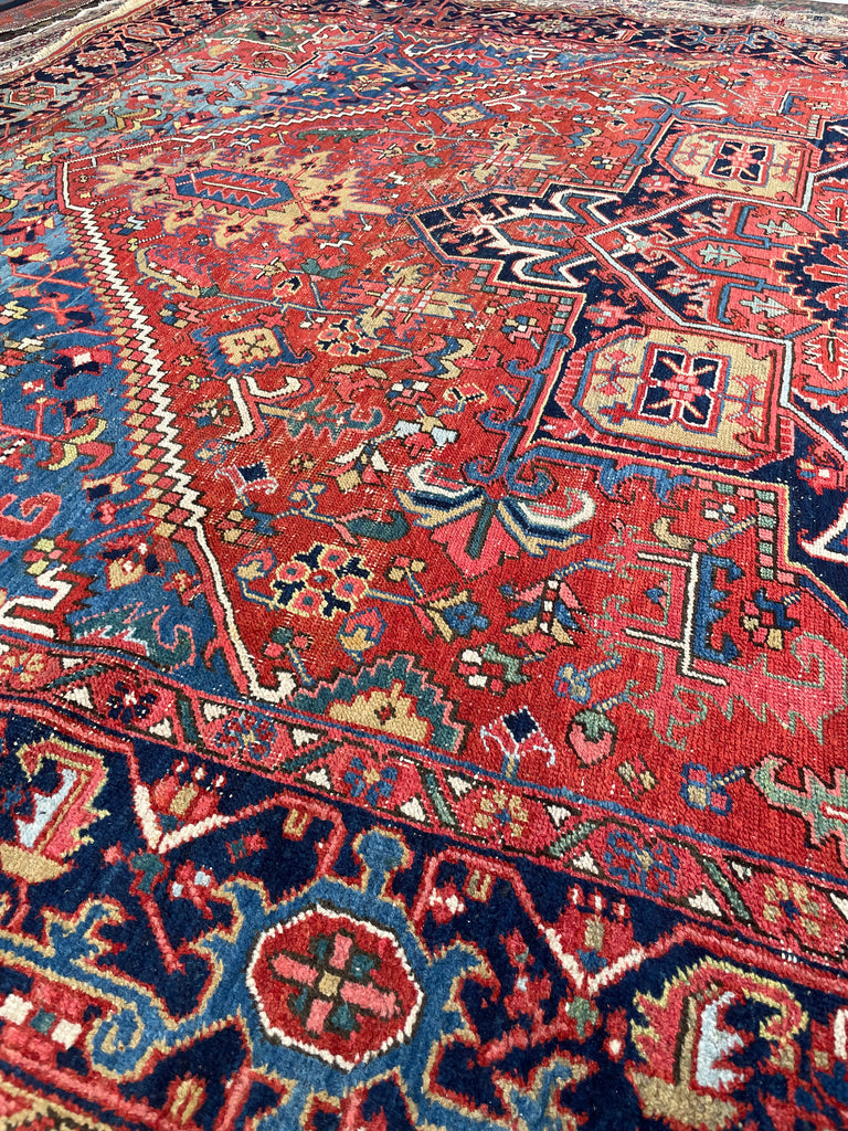 SOLD | JAW DROPPING Antique Rug with Ice to Denim Blue & Green/Teal Abrash - Stunning Crisp Design  | 8.3 x 11.5