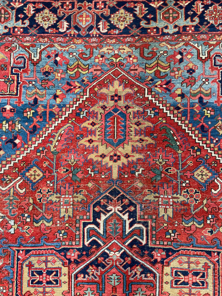 SOLD | JAW DROPPING Antique Rug with Ice to Denim Blue & Green/Teal Abrash - Stunning Crisp Design  | 8.3 x 11.5