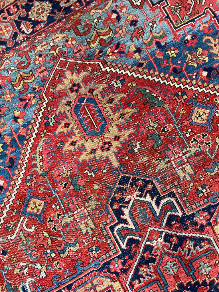 SOLD | JAW DROPPING Antique Rug with Ice to Denim Blue & Green/Teal Abrash - Stunning Crisp Design  | 8.3 x 11.5