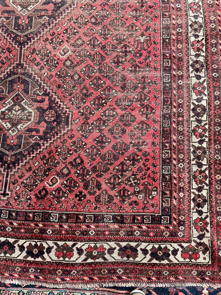 SOLD | Lovely Vintage Rug with Berries, Charcoal, & Beige | 7.2 x 10