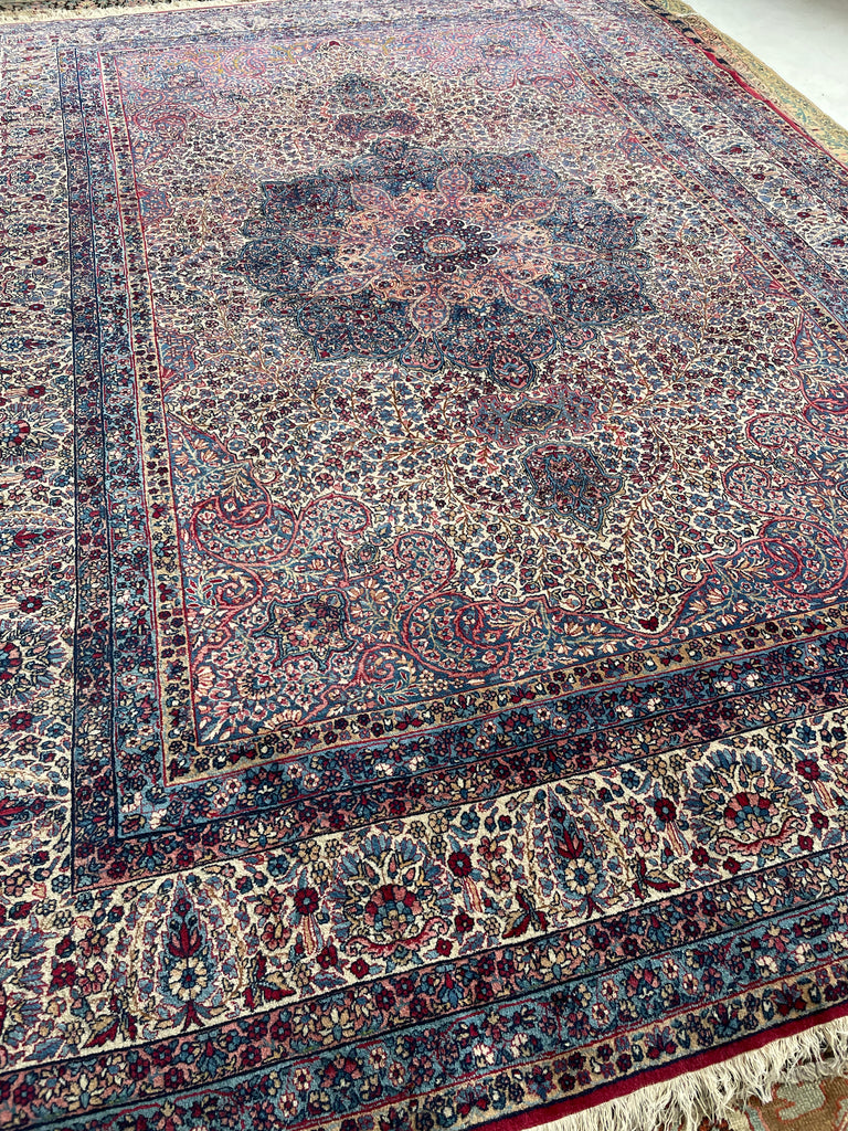 SOPHISTICATED Antique Kerman Rug | A Pastel Botanical BEAUTY | 8.10 x 12.8