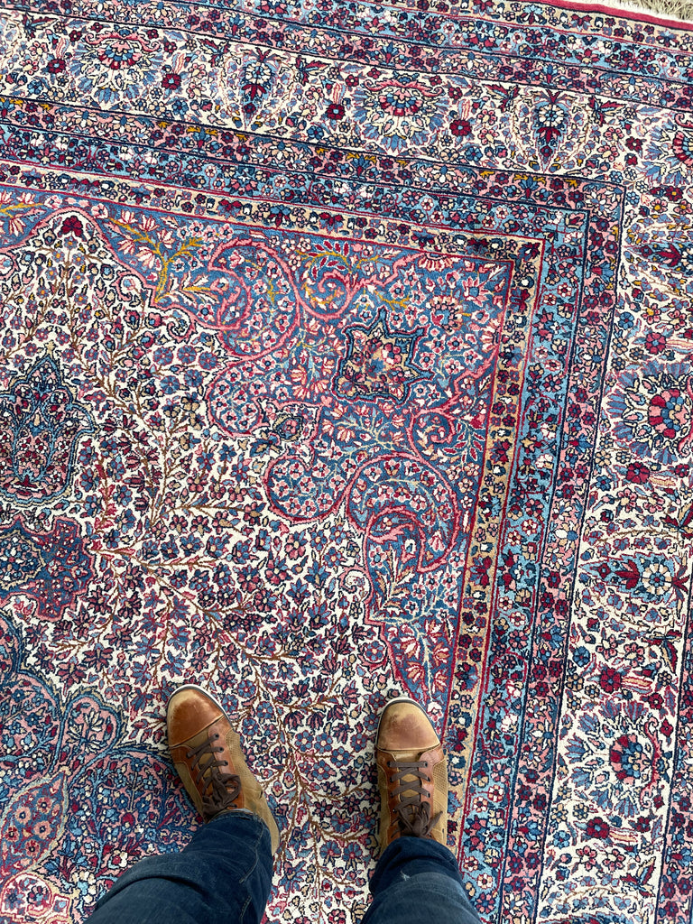 SOPHISTICATED Antique Kerman Rug | A Pastel Botanical BEAUTY | 8.10 x 12.8