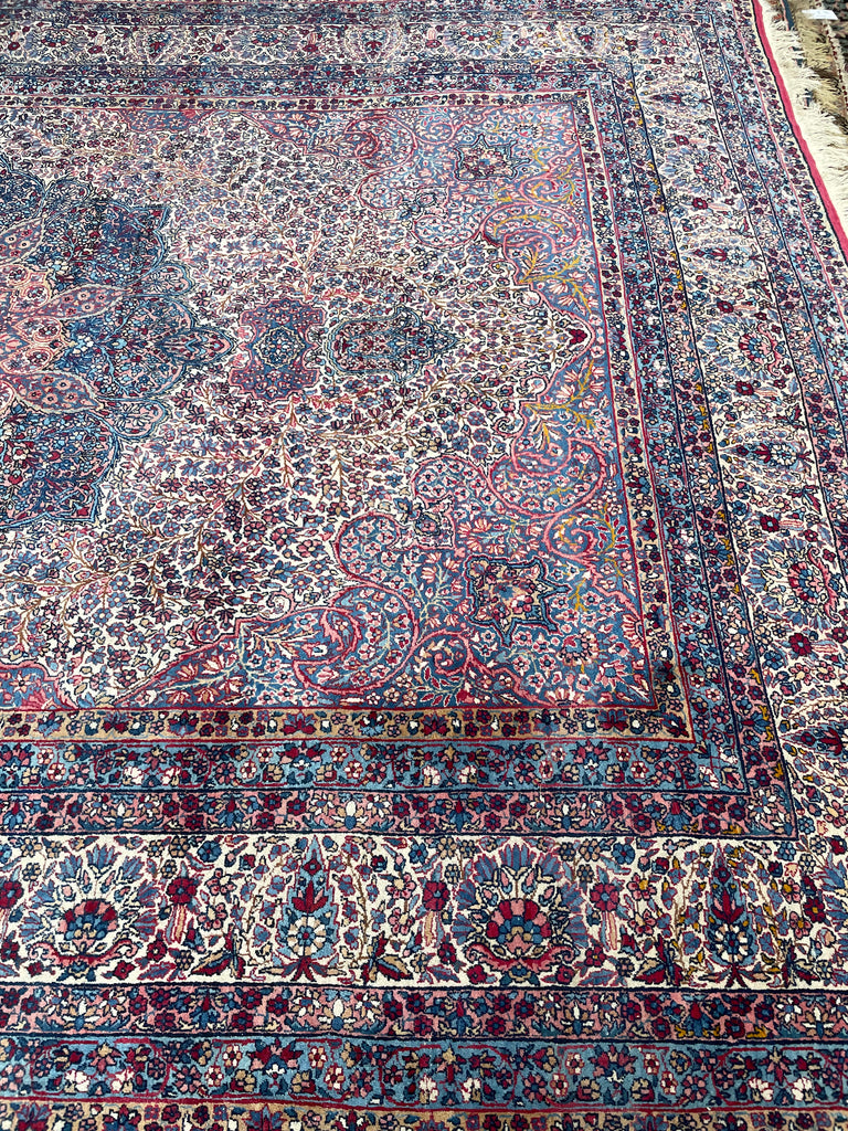 SOPHISTICATED Antique Kerman Rug | A Pastel Botanical BEAUTY | 8.10 x 12.8
