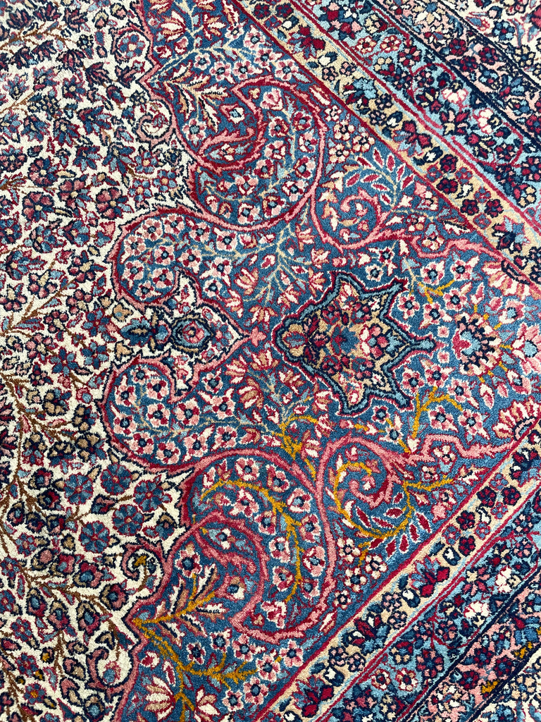 SOPHISTICATED Antique Kerman Rug | A Pastel Botanical BEAUTY | 8.10 x 12.8