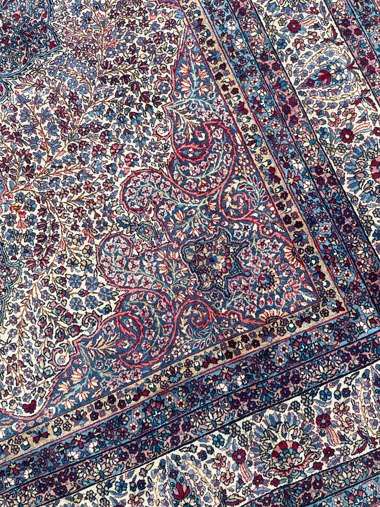 SOPHISTICATED Antique Kerman Rug | A Pastel Botanical BEAUTY | 8.10 x 12.8