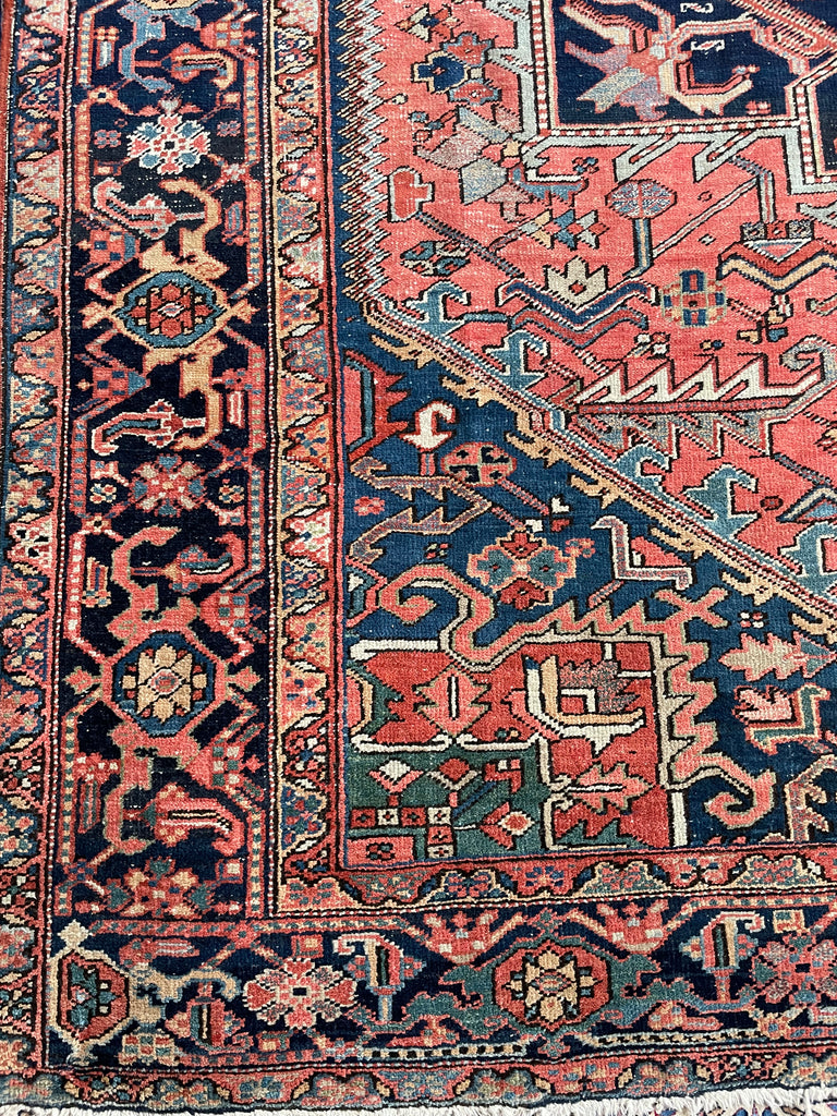 SOLD | SWOONING Watermelon & Denim Blue Antique Persian Heriz | INCREDIBLE PIECE | 7.9 x 10.8