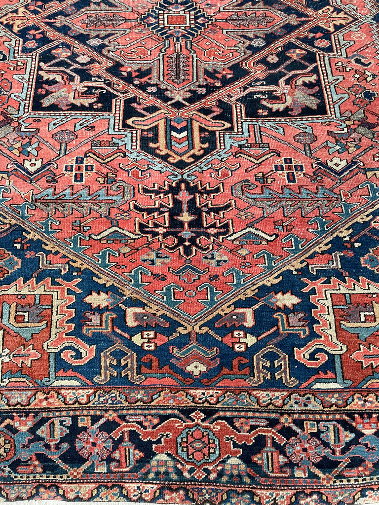 SOLD | SWOONING Watermelon & Denim Blue Antique Persian Heriz | INCREDIBLE PIECE | 7.9 x 10.8