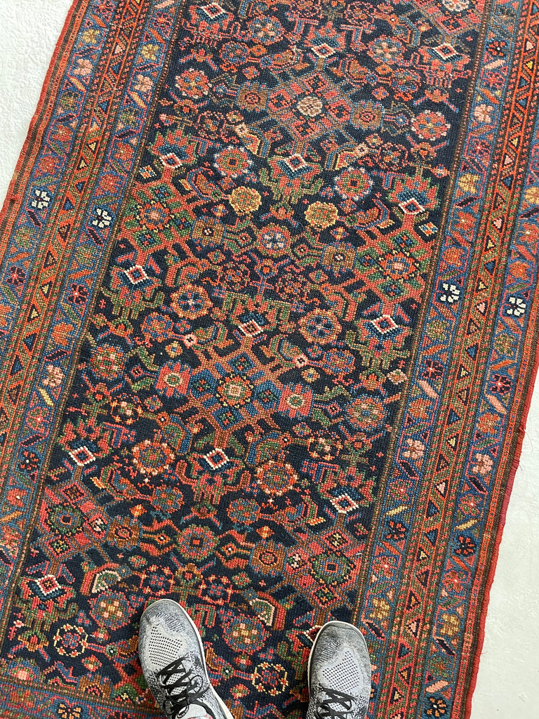 SOLD | COLORFUL Antique Kurdish Runner | Saffron, Green, Punch, Blue, & Beyond | 3.7 x 17