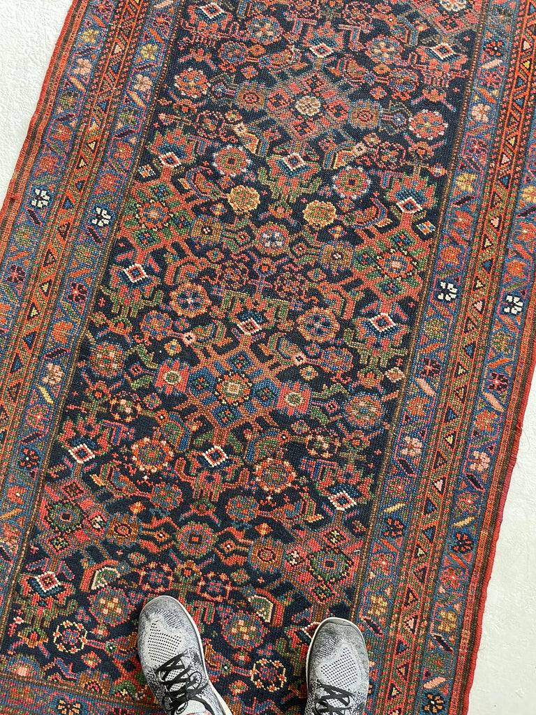 COLORFUL Antique Kurdish Runner | Saffron, Green, Punch, Blue, & Beyond | 3.7 x 17