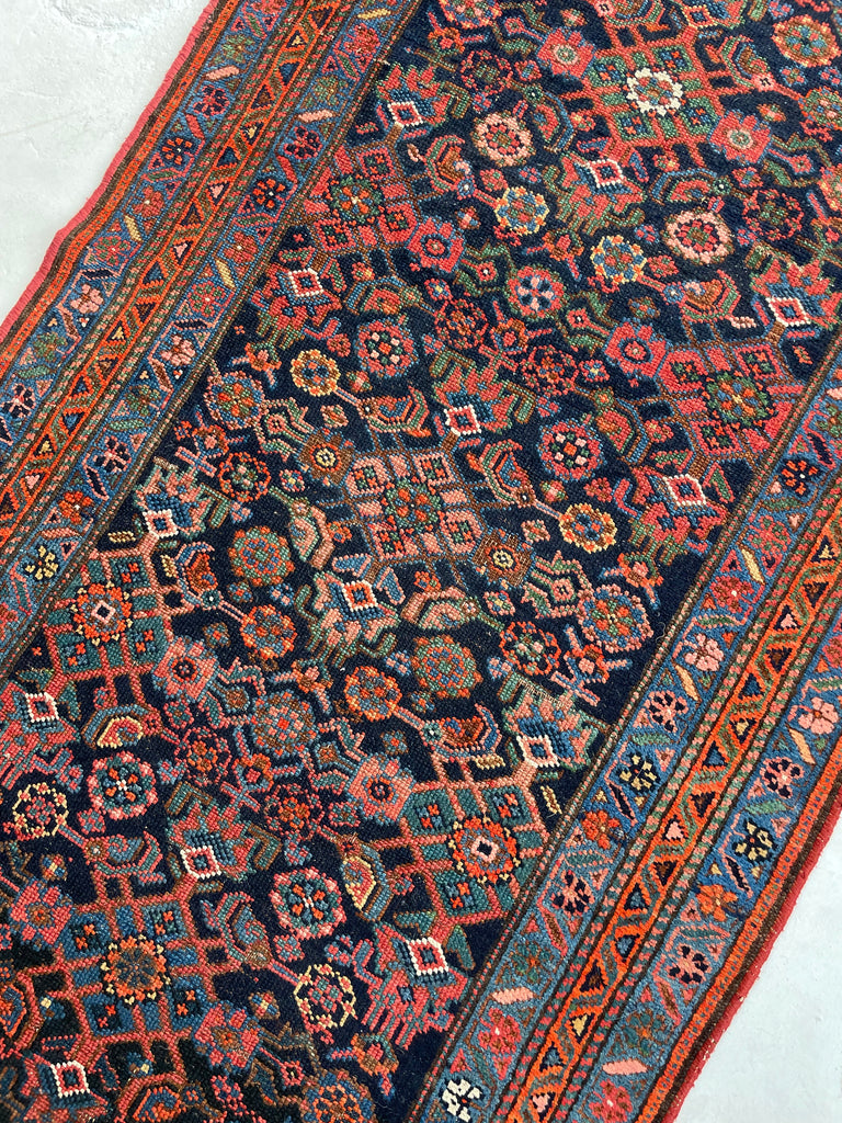 COLORFUL Antique Kurdish Runner | Saffron, Green, Punch, Blue, & Beyond | 3.7 x 17