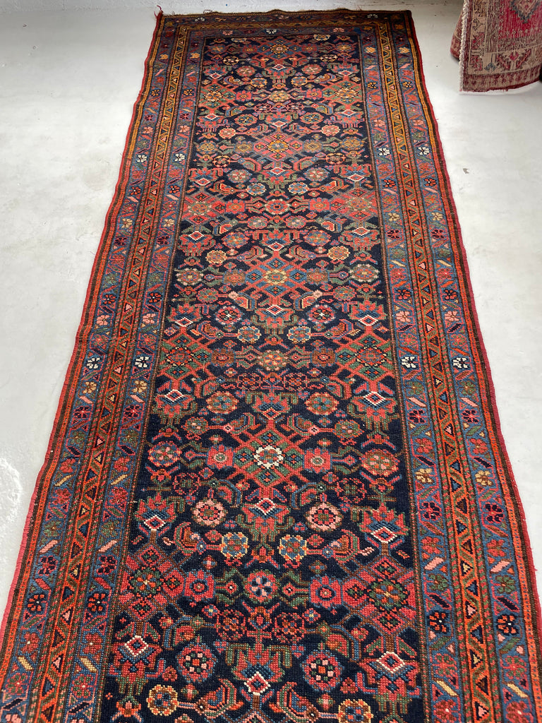 SOLD | COLORFUL Antique Kurdish Runner | Saffron, Green, Punch, Blue, & Beyond | 3.7 x 17