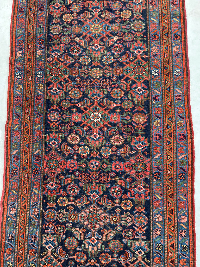 COLORFUL Antique Kurdish Runner | Saffron, Green, Punch, Blue, & Beyond | 3.7 x 17