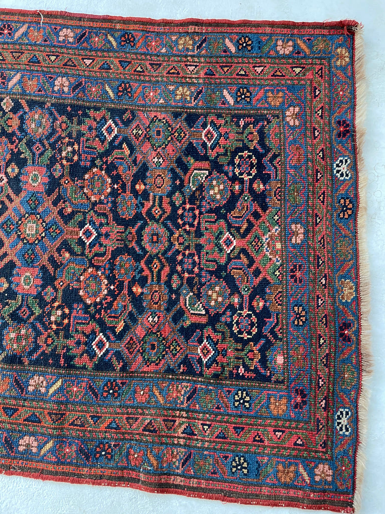 COLORFUL Antique Kurdish Runner | Saffron, Green, Punch, Blue, & Beyond | 3.7 x 17