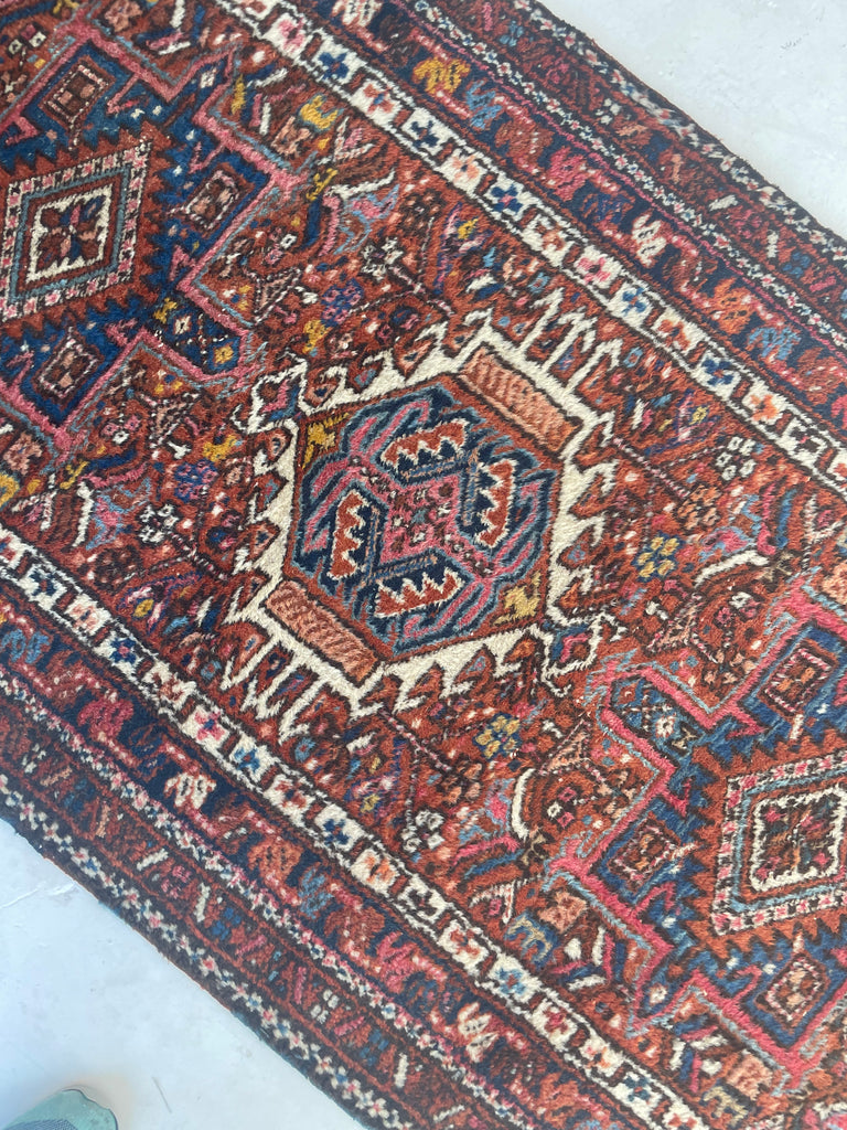 SOLD | AMAZING Vintage Tribal Runner | Amber, Deep Umber, Clay, with Blues, Greens, Magenta, and More | 3.2 x 11.3
