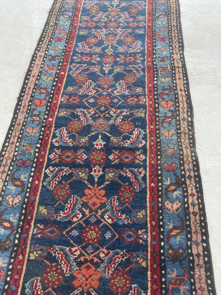 INCREDIBLE Long & Narrow Over-sized Antique Runner | Blues, Greens, Yellows, Tangerines & Camel | 2.11 x 16.8