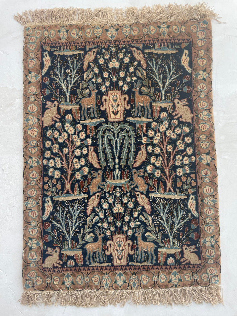Incredible Lamb Wool & Silk Vintage Persian Nain Paradise Tree of Life Scene | Collector's Piece | 1.9 x 2.8