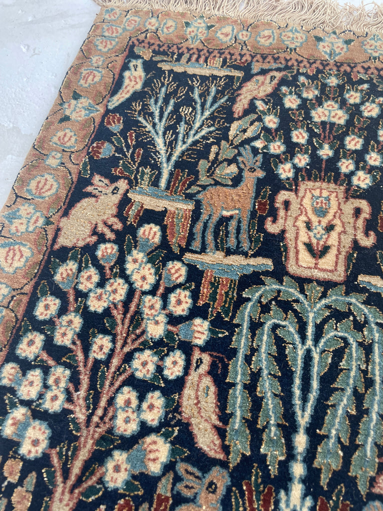 Incredible Lamb Wool & Silk Vintage Persian Nain Paradise Tree of Life Scene | Collector's Piece | 1.9 x 2.8